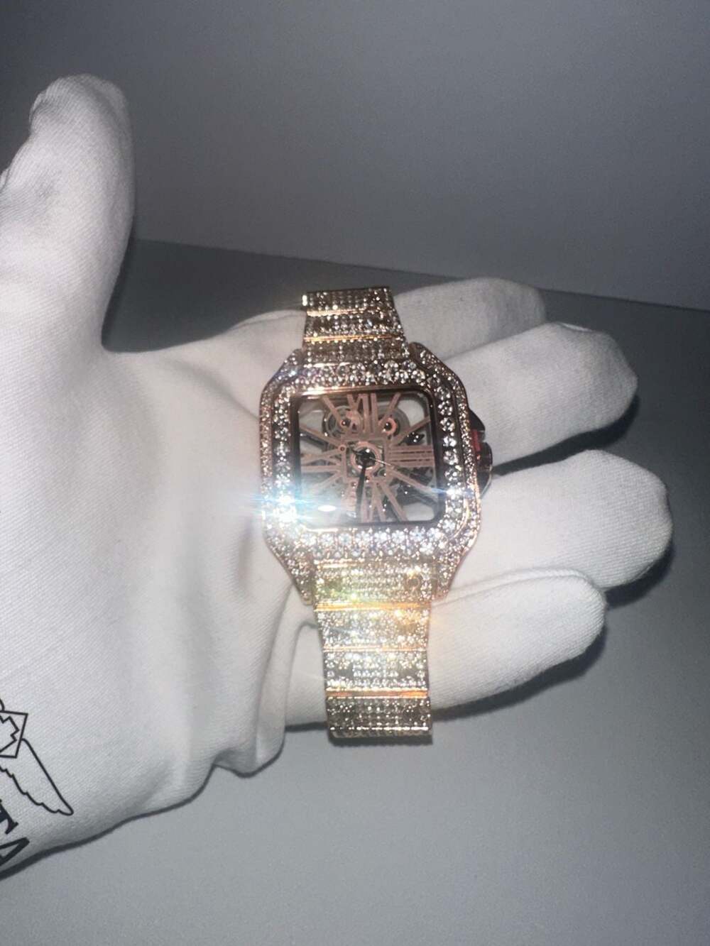 Wrist Watch Rose Gold Iced Out Skeleton